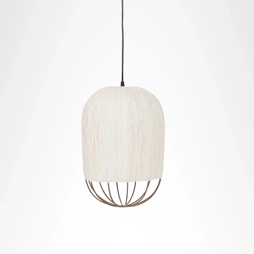 Papyrus Cluster of 3 Pendant Lamps - Banana Fiber paper / Cocoon: Dia: 9’’ H: 20’’ Bloom: Dia: 9’’ H: 15’’ Orb: Dia: