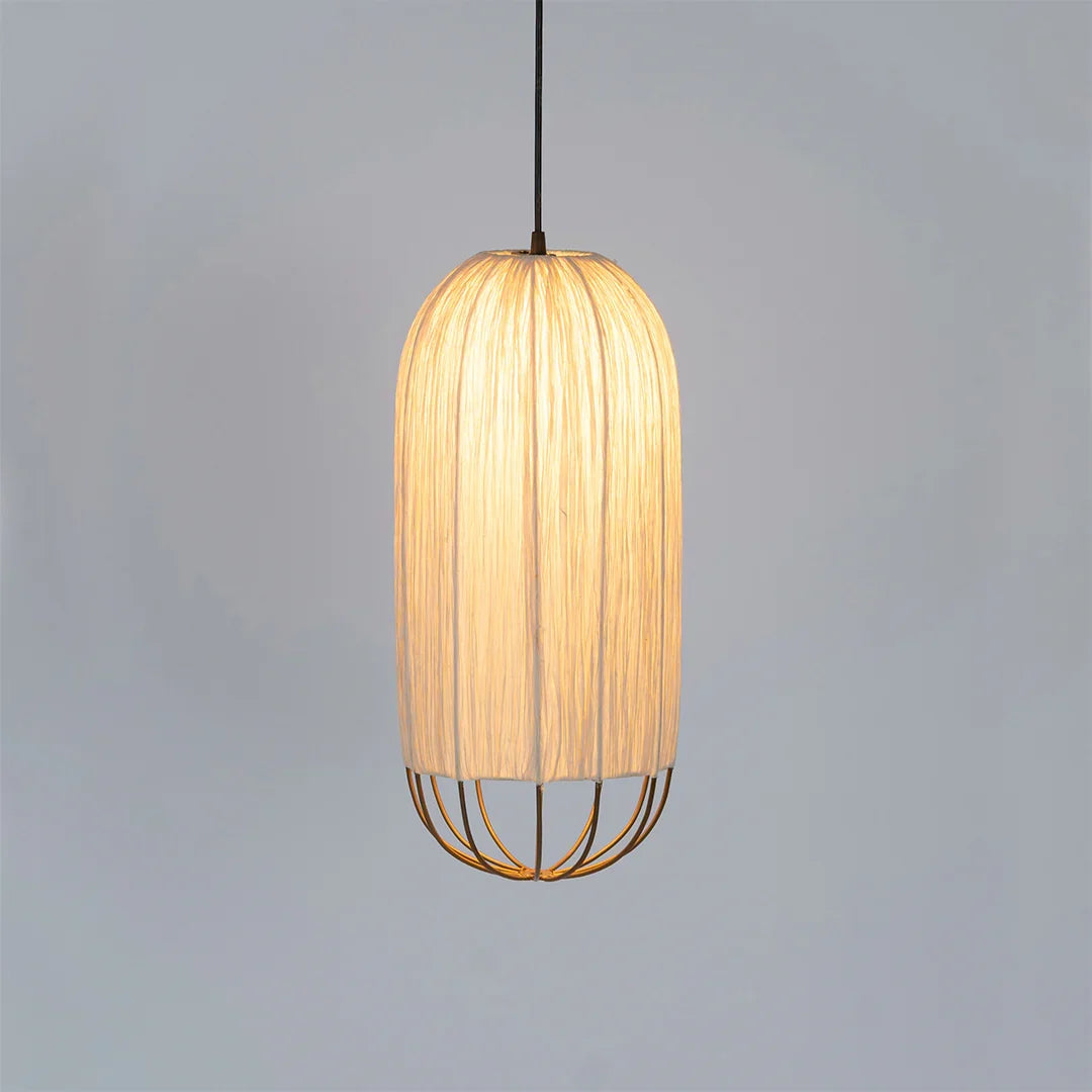Papyrus Cluster of 3 Pendant Lamps - Banana Fiber paper / Cocoon: Dia: 9’’ H: 20’’ Bloom: Dia: 9’’ H: 15’’ Orb: Dia: