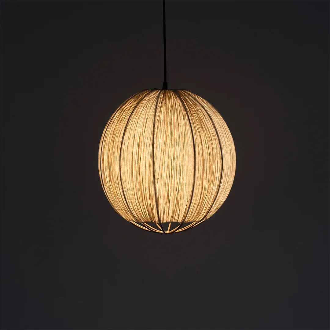 Papyrus Cluster of 3 Pendant Lamps - Banana Fiber paper / Cocoon: Dia: 9’’ H: 20’’ Bloom: Dia: 9’’ H: 15’’ Orb: Dia: