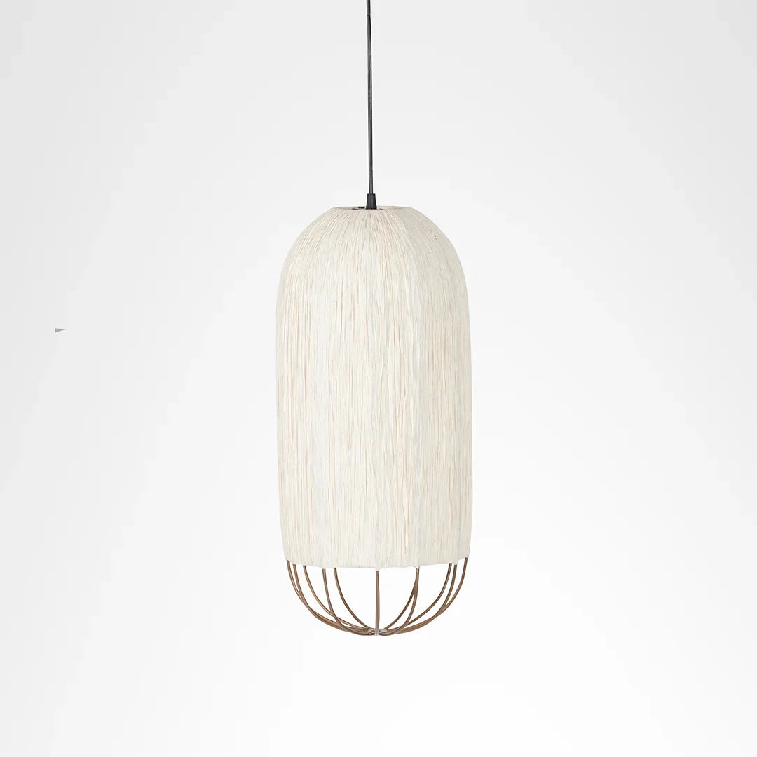 Papyrus Cluster of 3 Pendant Lamps - Banana Fiber paper / Cocoon: Dia: 9’’ H: 20’’ Bloom: Dia: 9’’ H: 15’’ Orb: Dia: