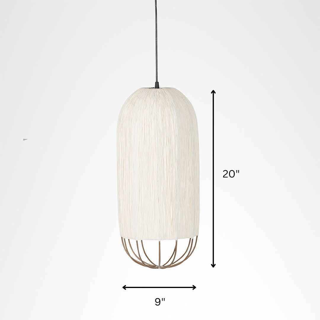 Papyrus Cocoon Pendant Lamp - Offwhite / Banana Fiber paper / Dia: 9’’ H: 20’’ - Lighting