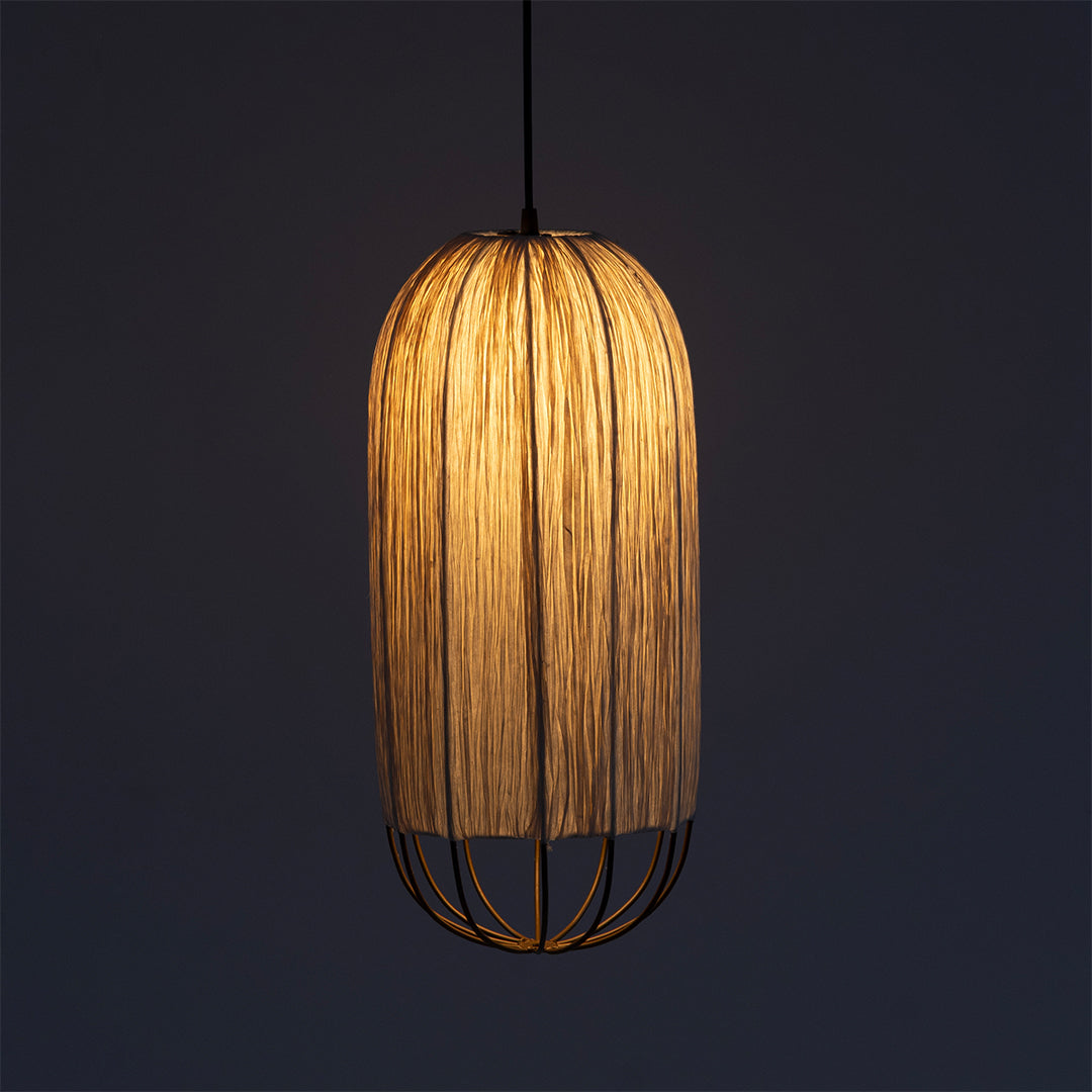 Papyrus Cocoon Pendant Lamp - Offwhite / Banana Fiber paper / Dia: 9’’ H: 20’’ - Lighting