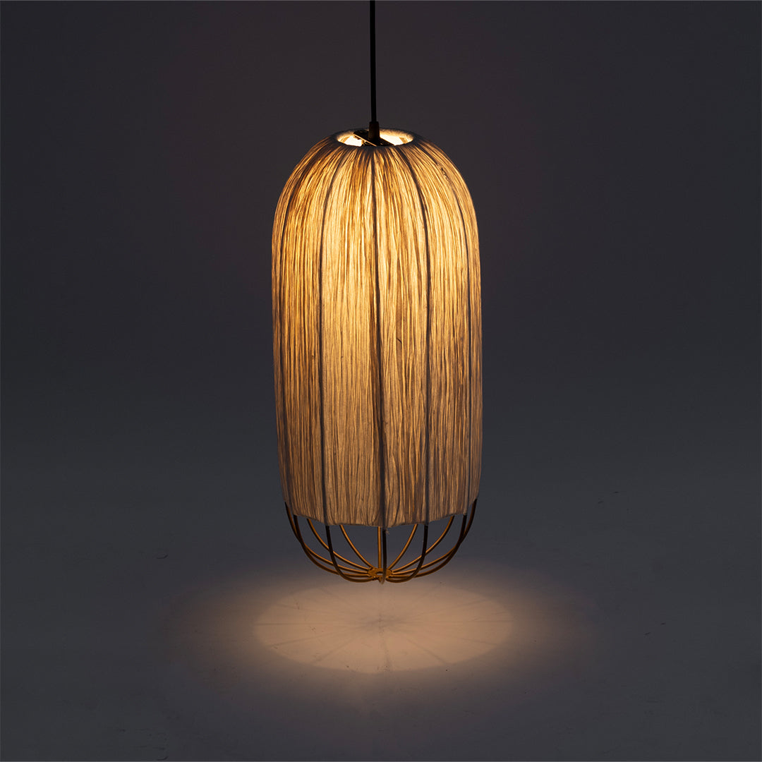 Papyrus Cocoon Pendant Lamp - Offwhite / Banana Fiber paper / Dia: 9’’ H: 20’’ - Lighting