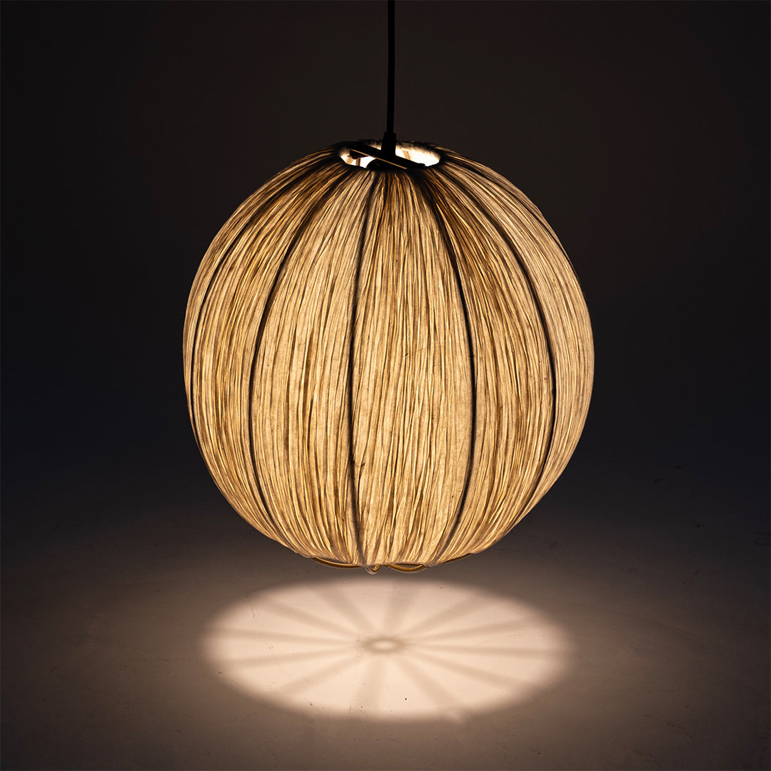 Papyrus Orb Pendant Lamp - Offwhite / Banana Fiber paper / Dia: 14’’ H: 12’’ - Lighting