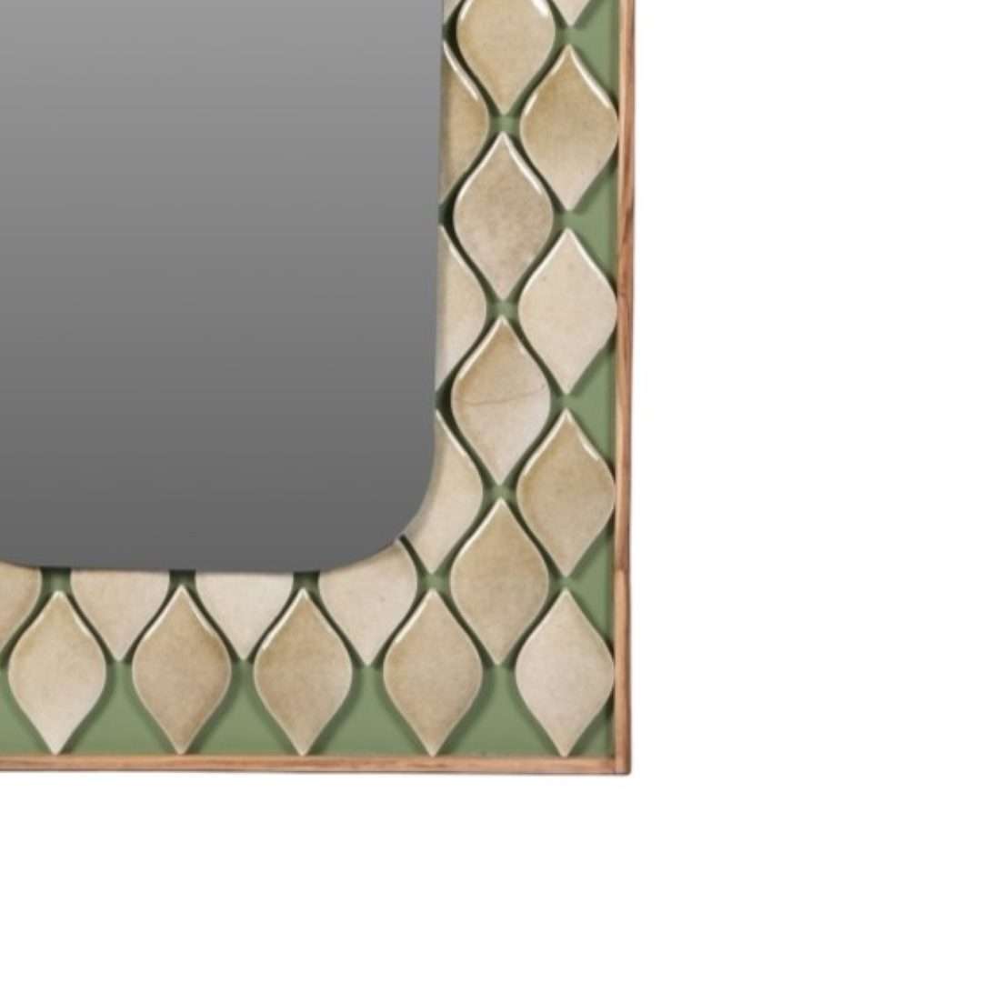 Paraffin Wall Mirror - Neutral / Teakwood, plywood, ceramic tile and mirror / L: 19’’ W: 1’’ H: 27’’ - Decor