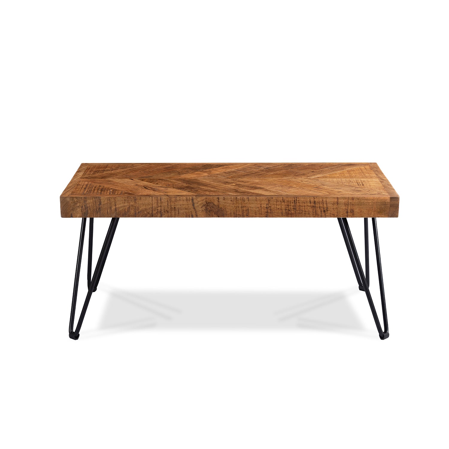 Parquetry Hairpin Coffee Table - Light Walnut / Mango Wood And MS / L:90 x D:45 x H:41 in cm - Indoor Furniture