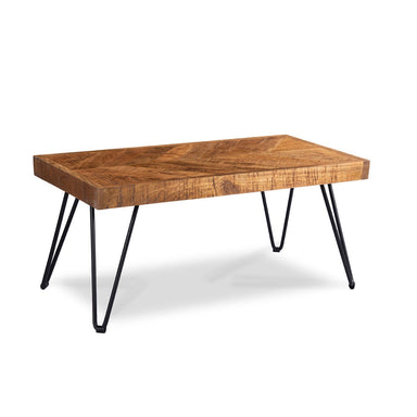 Parquetry Hairpin Coffee Table - Light Walnut / Mango Wood And MS / L:90 x D:45 x H:41 in cm - Indoor Furniture