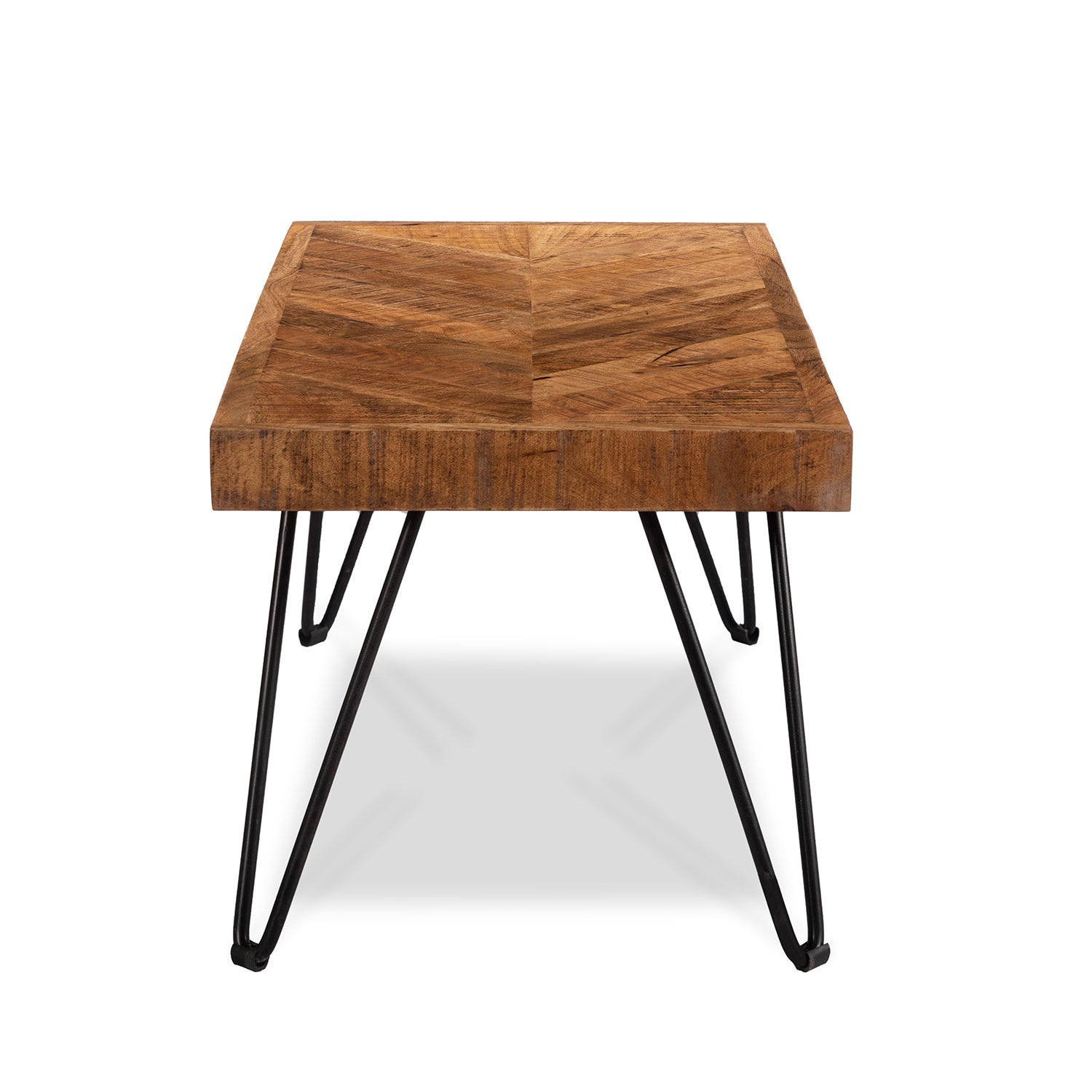Parquetry Hairpin Coffee Table - Light Walnut / Mango Wood And MS / L:90 x D:45 x H:41 in cm - Indoor Furniture