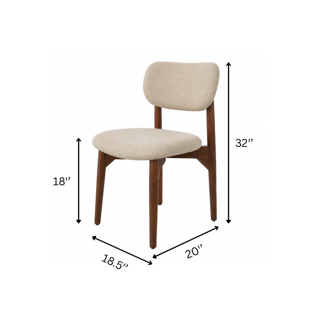 Pebble Dining Chair set of 2 - Upholstered & Acacia wood / Walnut finish / L: 18.5’’ W: 20’’ H: 32’’ SH: 18’’ - Dining
