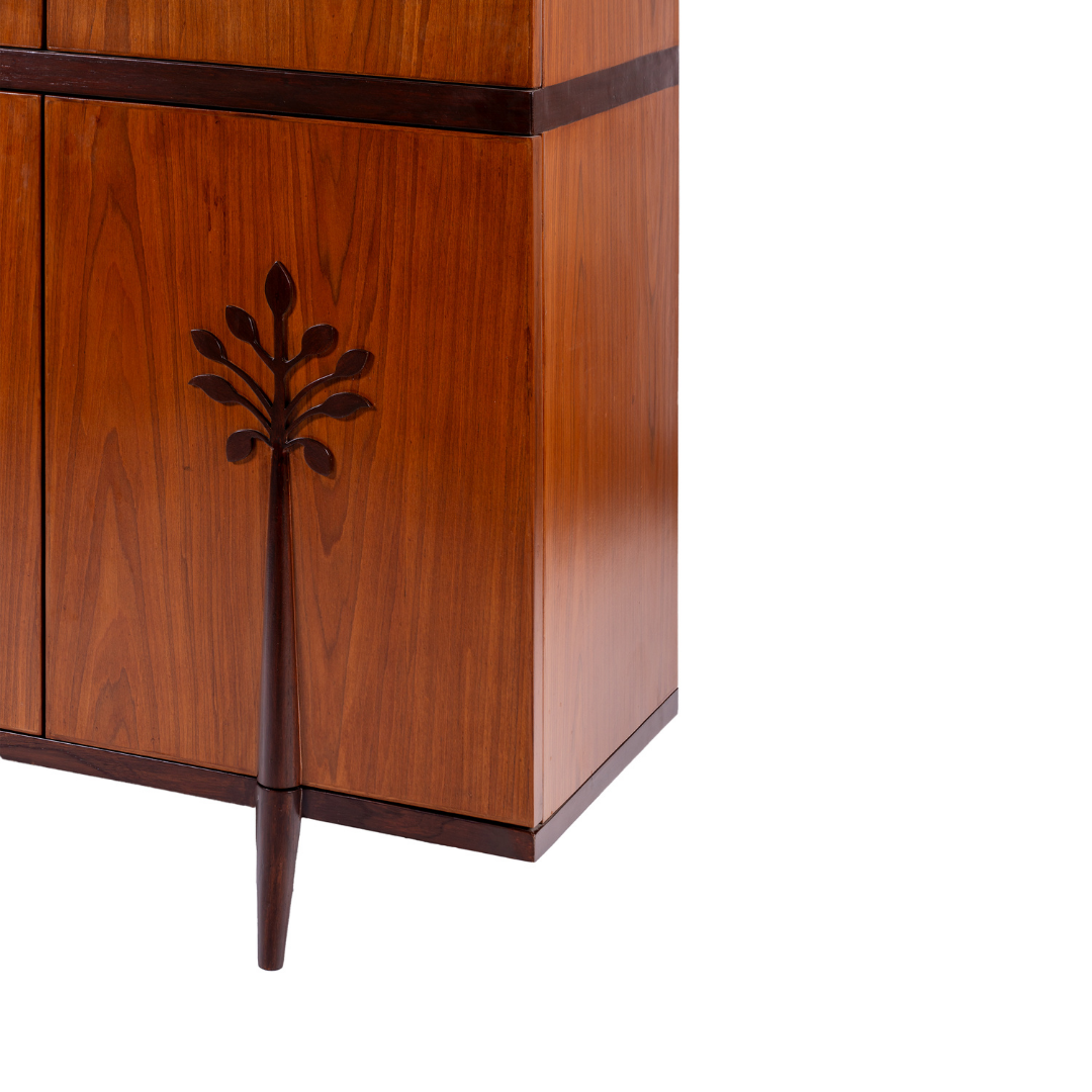 PETONA Storage Cabinet - Teak / Legs: Teakwood; Body of the Cabinet: Teak veneer and plywood; Shelves and Inner Space: