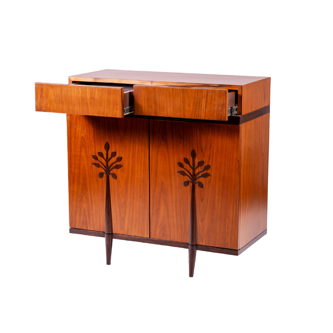PETONA Storage Cabinet - Teak / Legs: Teakwood; Body of the Cabinet: Teak veneer and plywood; Shelves and Inner Space: