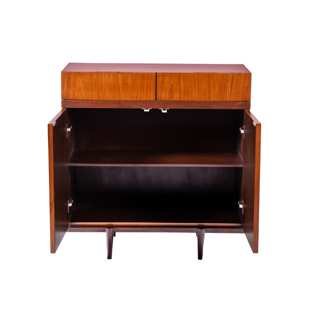 PETONA Storage Cabinet - Teak / Legs: Teakwood; Body of the Cabinet: Teak veneer and plywood; Shelves and Inner Space: