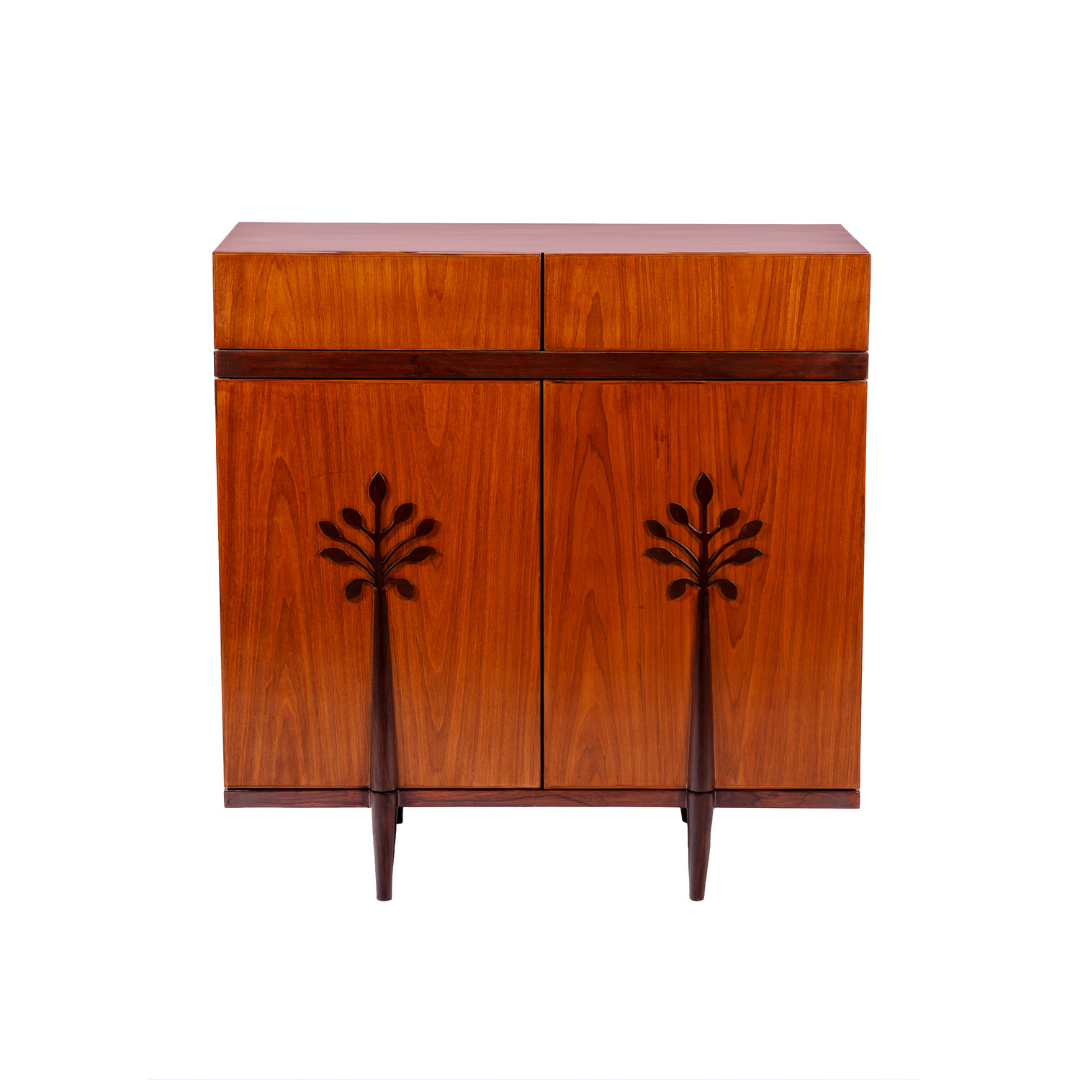 PETONA Storage Cabinet - Teak / Legs: Teakwood; Body of the Cabinet: Teak veneer and plywood; Shelves and Inner Space:
