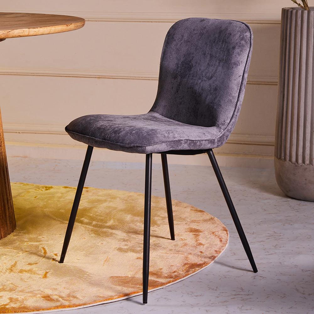 Pine Dining Chair - Grey / Cotton Fabric Upholstery and Iron Legs / Large - L:- 18 x W:- 20.5 x H:- 31.5 (INCH)