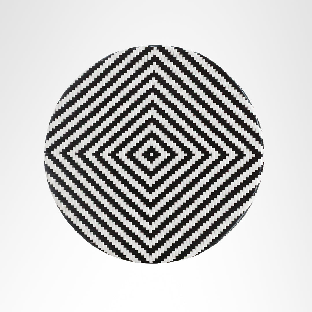 Q Popsicle Cane Table - Dia: 25’’ H: 25’’ / Black and White / Cane Frame and PVC Weaving - Outdoor Furniture