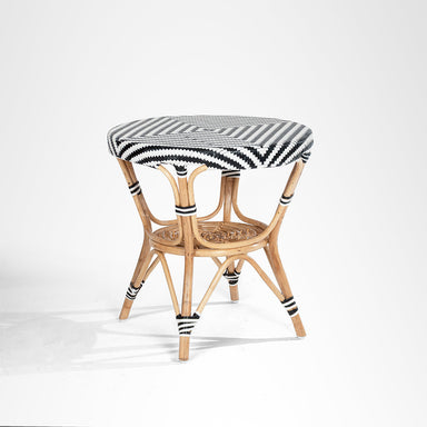 Q Popsicle Cane Table - Dia: 25’’ H: 25’’ / Black and White / Cane Frame and PVC Weaving - Outdoor Furniture