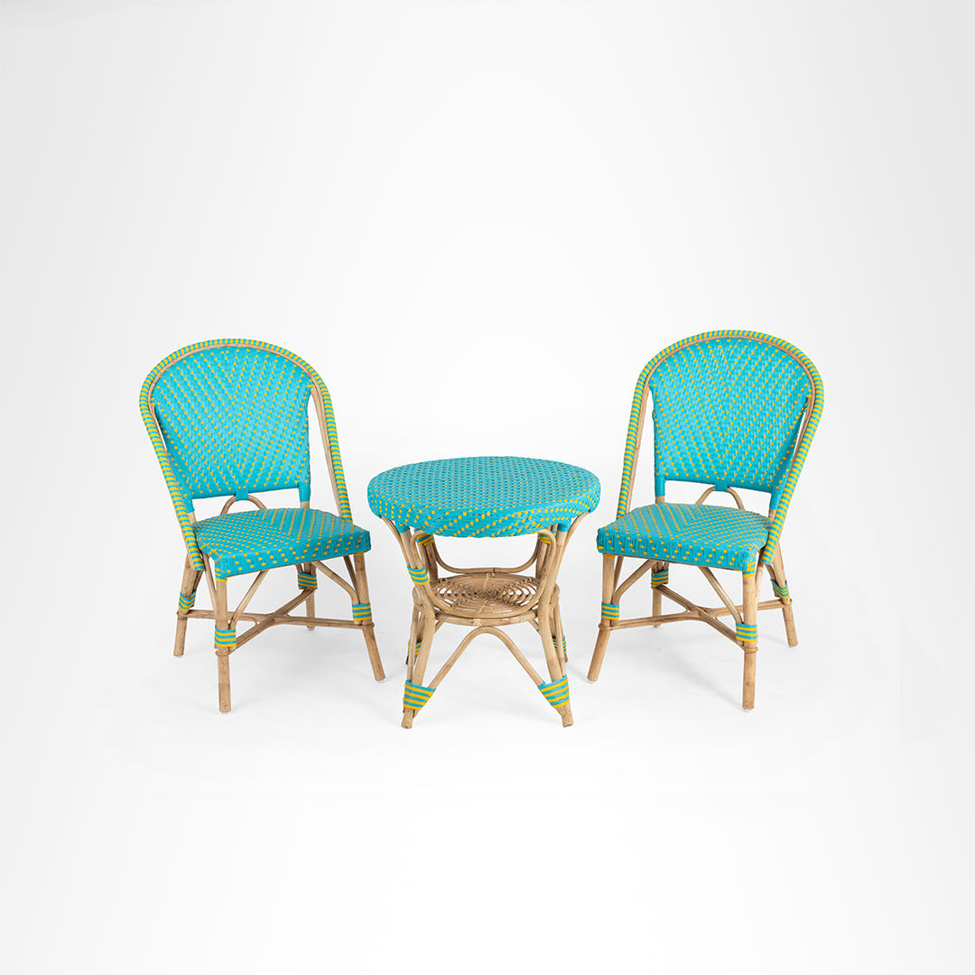 QI Popsicle Cane Table and Chairs Set - Chair: W: 17’’ D: 18’’ H: 38’’ SH: 19’’ Table: Dia: 25’’ H: 25’’ / Yellow