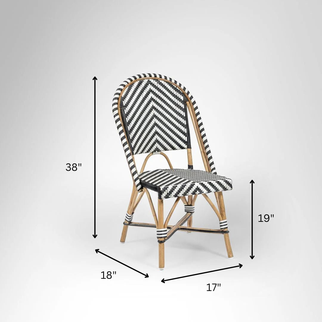 QV Popsicle Cane Table and Chairs Set - Dia: 25’’ H: 25’’ Chair- W: 17’’ D: 18’’ H: 38’’ SH: 19’’ / Black and White