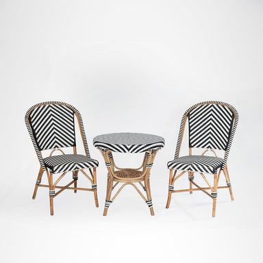 QV Popsicle Cane Table and Chairs Set - Dia: 25’’ H: 25’’ Chair- W: 17’’ D: 18’’ H: 38’’ SH: 19’’ / Black and White