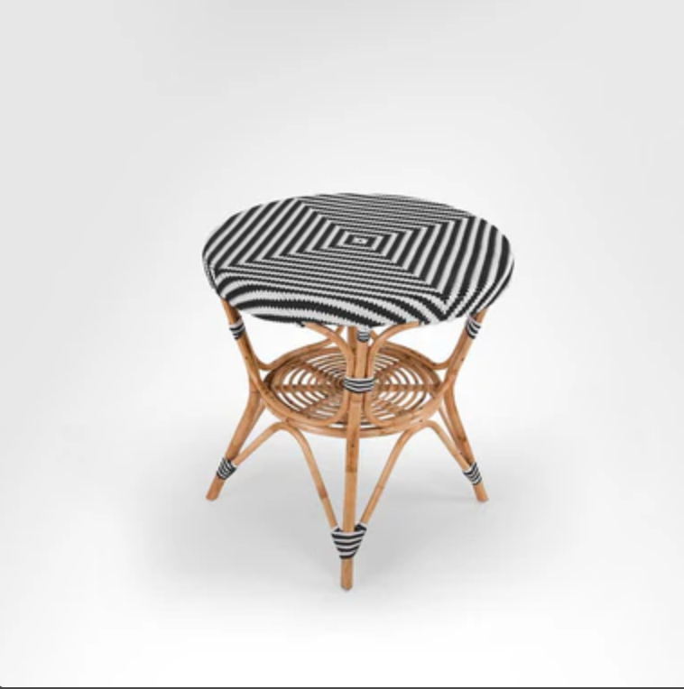 QV Popsicle Cane Table and Chairs Set - Dia: 25’’ H: 25’’ Chair- W: 17’’ D: 18’’ H: 38’’ SH: 19’’ / Black and White