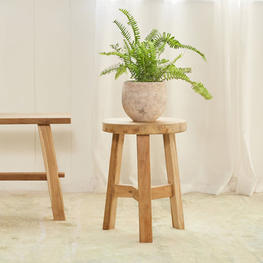 Raft Round Stool - 33x33x46 In cm / Teak Wood - Indoor Furniture