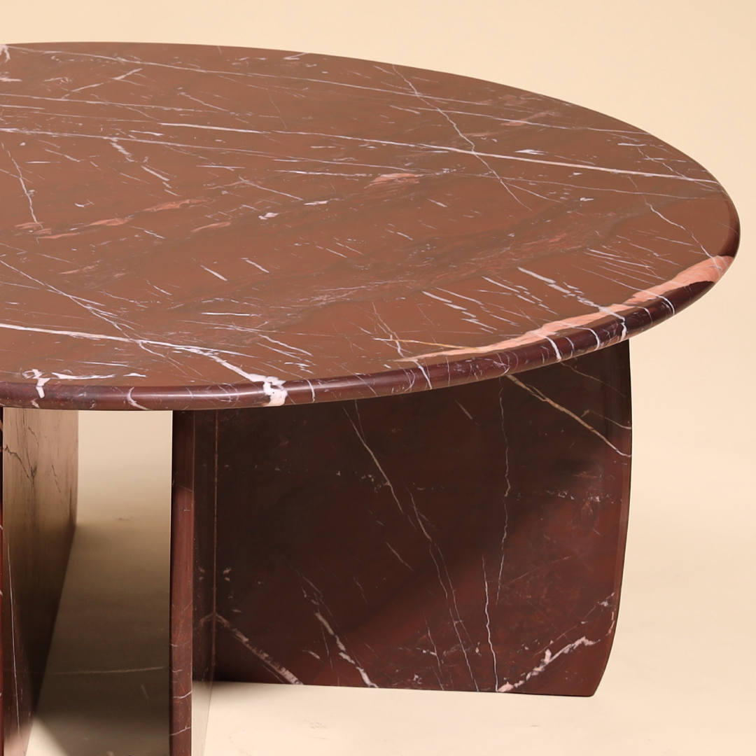 Raio Indian Roso Coffee Table - L:101.6 x W:101.6 x H:40.64 In Cms / Red / Marble - Indoor Furniture