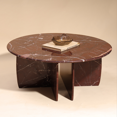 Raio Indian Roso Coffee Table - L:101.6 x W:101.6 x H:40.64 In Cms / Red / Marble - Indoor Furniture