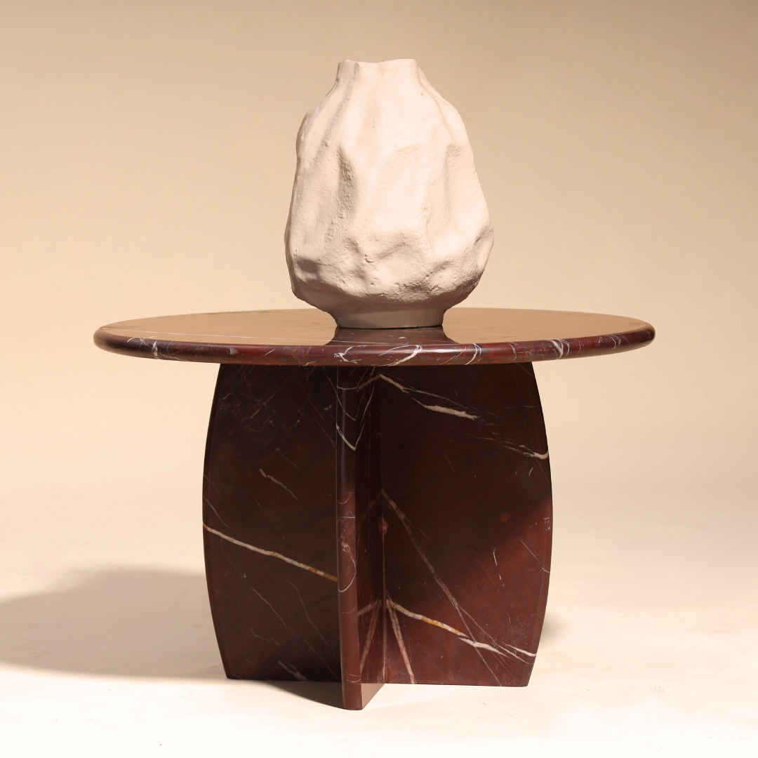 Raio Indian Roso Side Table - L:55.88 x W:55.88 x H:35.56 In Cms / Red / Marble - Indoor Furniture