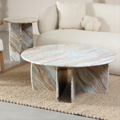 Raio Jupiter Coffee Table - L:101.6 x W:101.6 x H:40.64 In Cms / Brown / Marble - Indoor Furniture