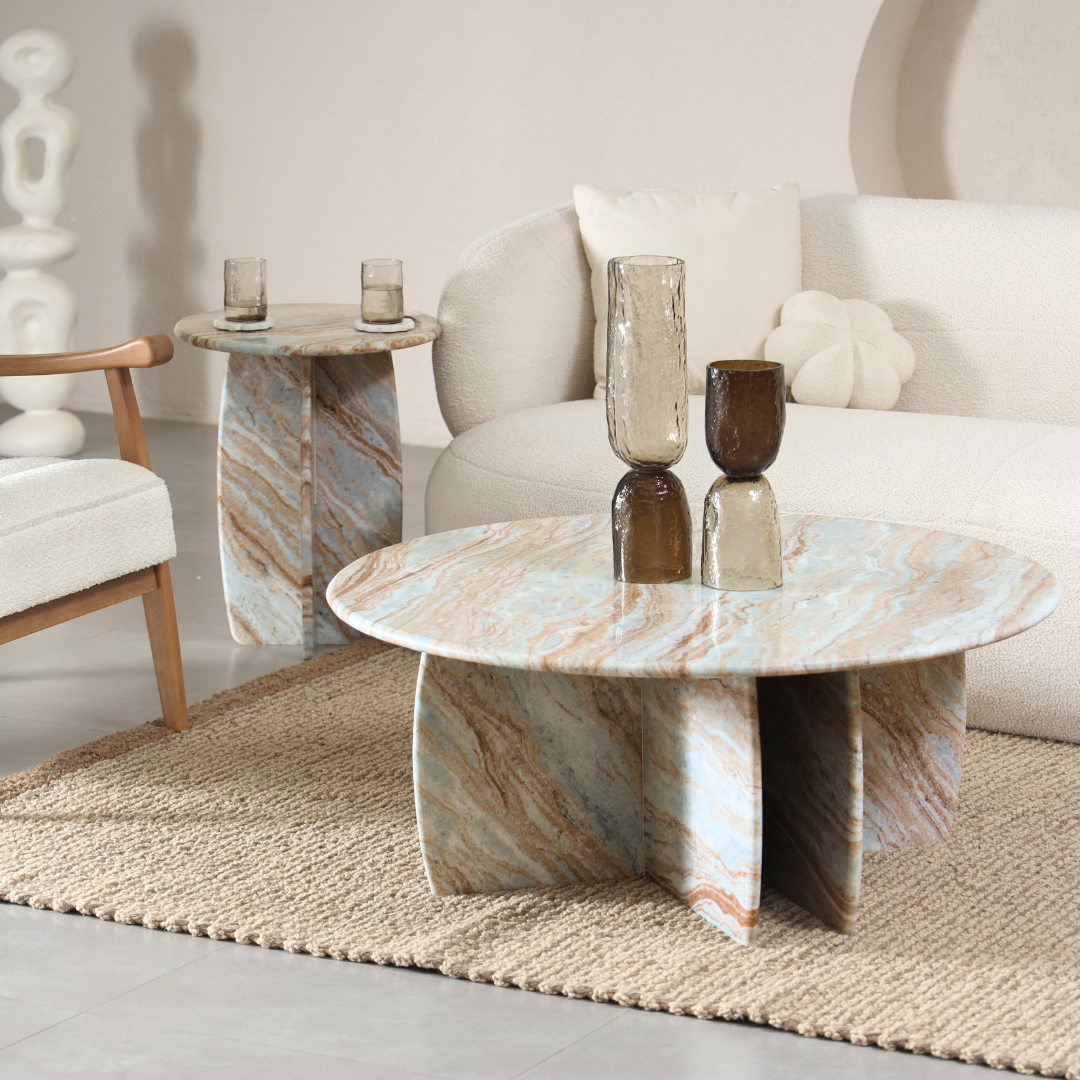 Raio Jupiter Coffee Table - L:101.6 x W:101.6 x H:40.64 In Cms / Brown / Marble - Indoor Furniture