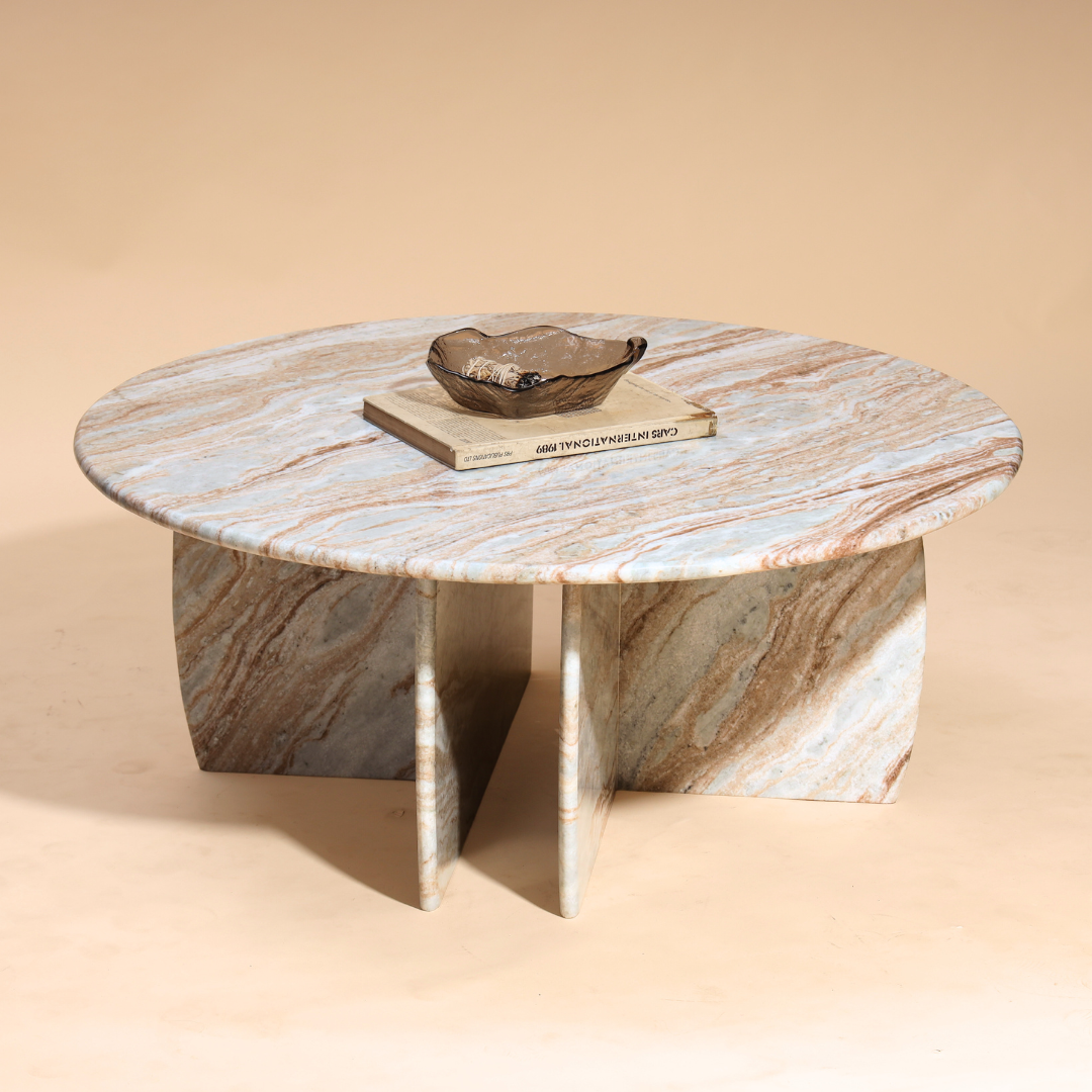 Raio Jupiter Coffee Table - L:101.6 x W:101.6 x H:40.64 In Cms / Brown / Marble - Indoor Furniture