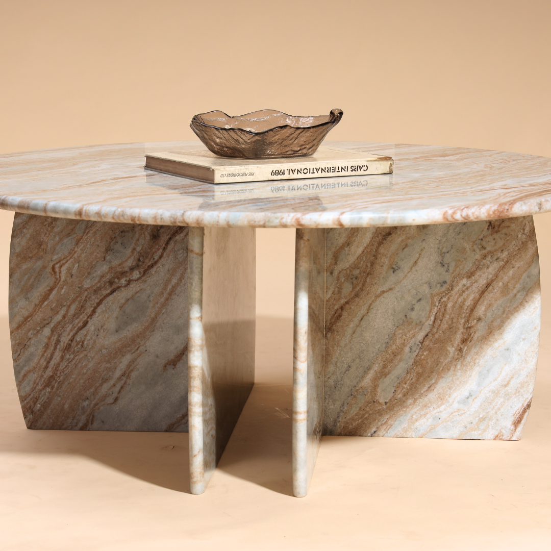 Raio Jupiter Coffee Table - L:101.6 x W:101.6 x H:40.64 In Cms / Brown / Marble - Indoor Furniture