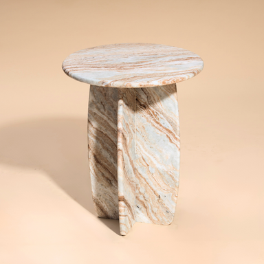 Raio Jupiter Side Table - L:45.72 x W:45.72 x H:55.88 In Cms / Brown / Marble - Indoor Furniture