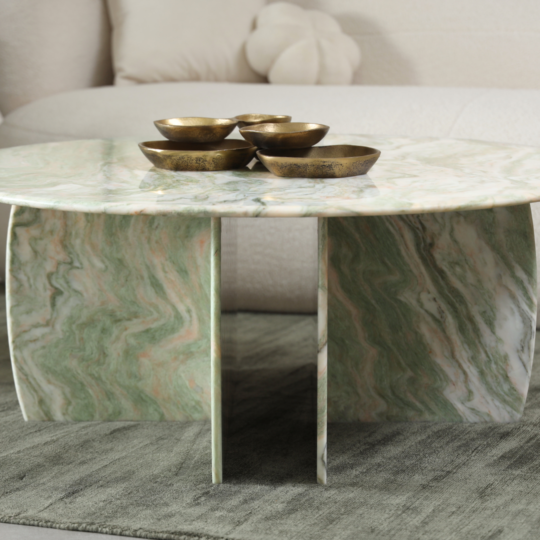 Raio Pista Coffee Table - L:101.6 x W:101.6 x H:40.64 In Cms / Green / Marble - Indoor Furniture