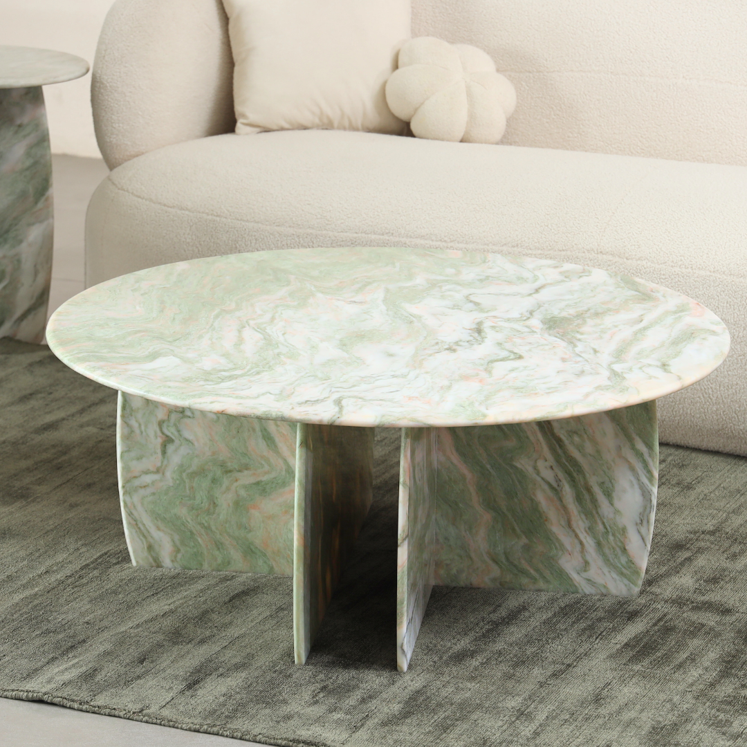 Raio Pista Coffee Table - L:101.6 x W:101.6 x H:40.64 In Cms / Green / Marble - Indoor Furniture