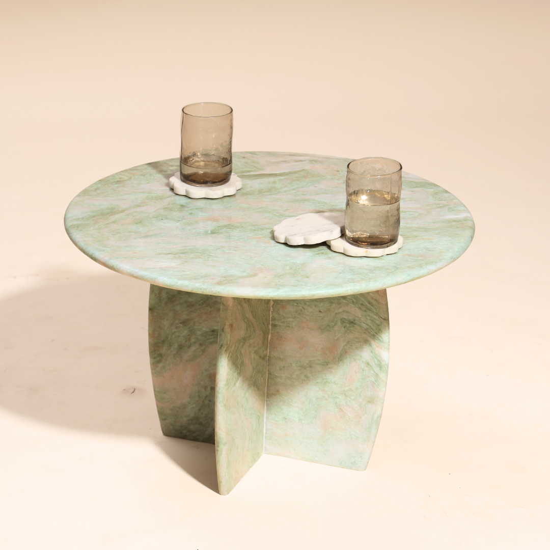 Raio Pista Side Table - L:55.88 x W:55.88 x H:35.56 In Cms / Green / Marble - Indoor Furniture