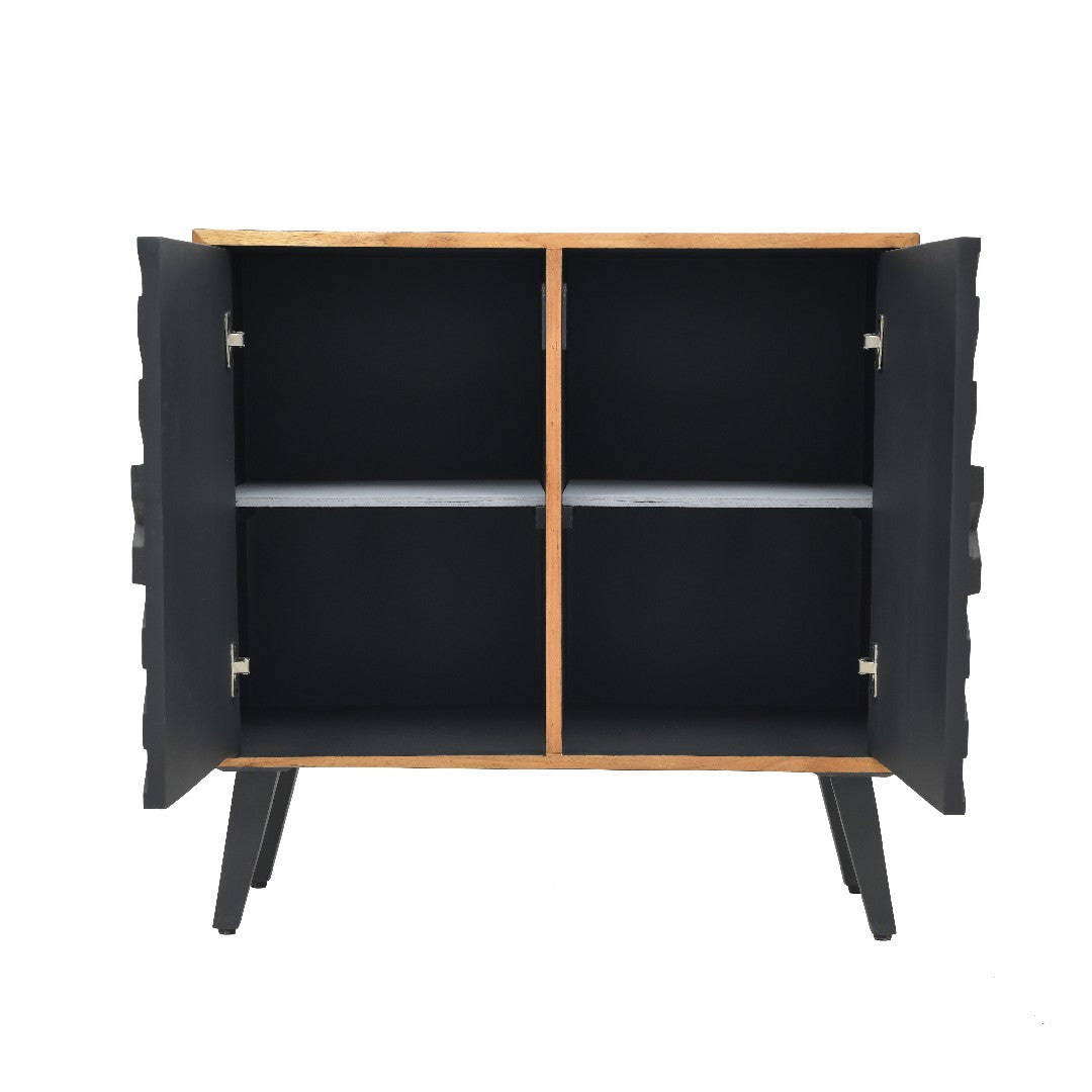 Rake Storage Cabinet - Grey Matt Finish / Plywood and teak wood / L: 32’’ W: 15’’ H: 32’’; Leg Height: 8’’; L: 30’’ W: