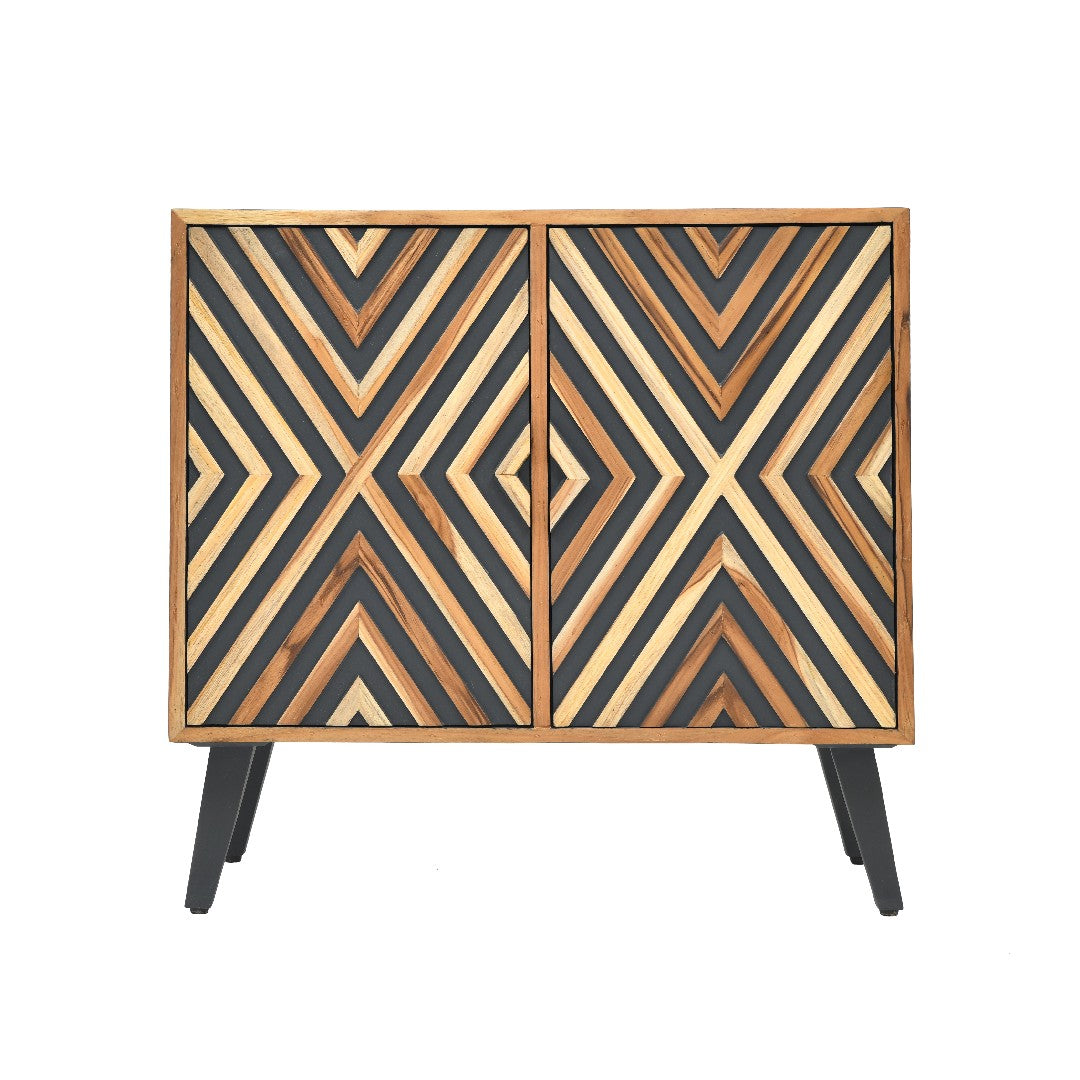 Rake Storage Cabinet - Grey Matt Finish / Plywood and teak wood / L: 32’’ W: 15’’ H: 32’’; Leg Height: 8’’; L: 30’’ W: