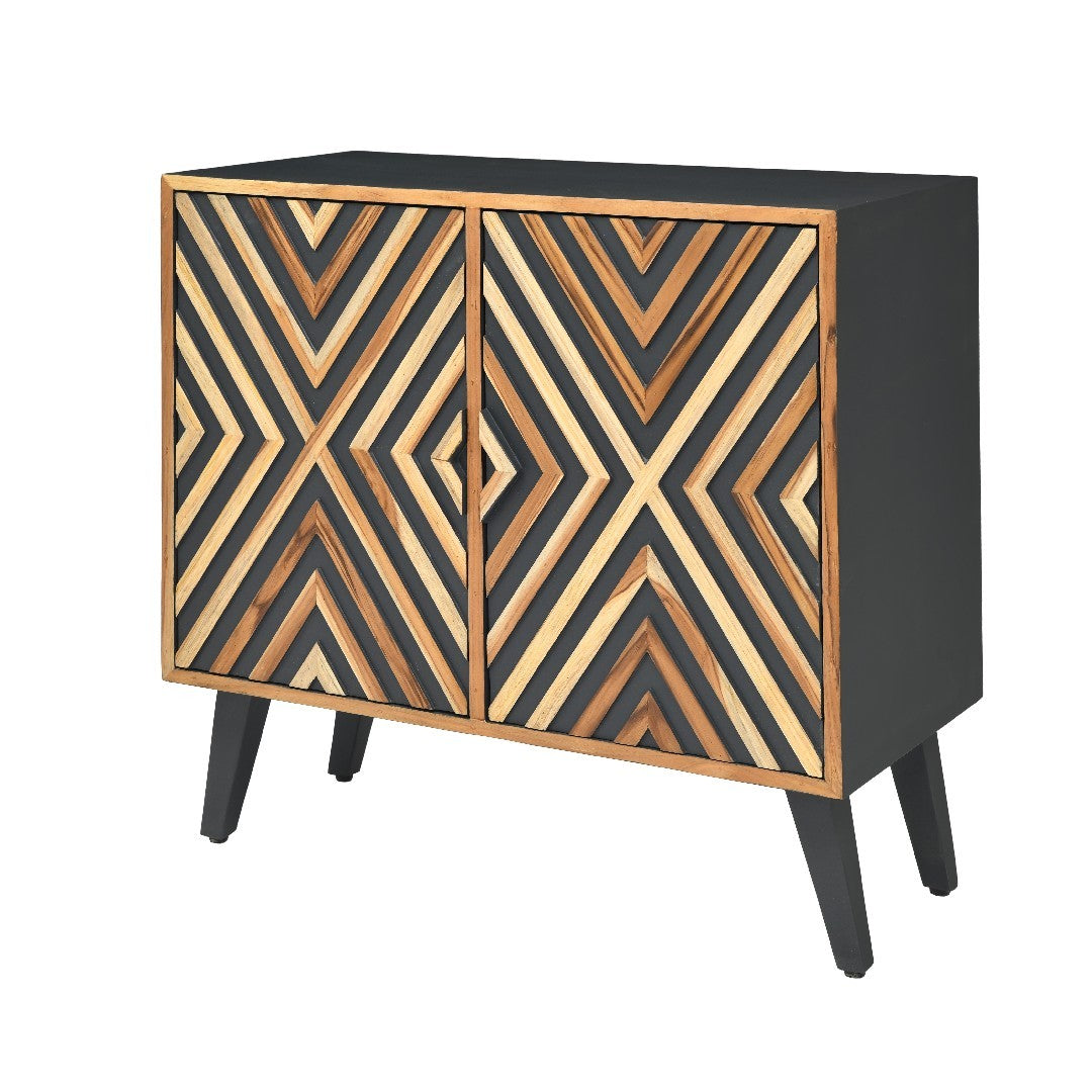 Rake Storage Cabinet - Grey Matt Finish / Plywood and teak wood / L: 32’’ W: 15’’ H: 32’’; Leg Height: 8’’; L: 30’’ W: