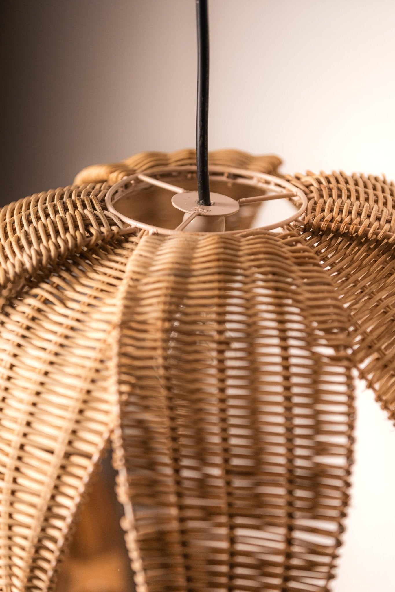 Wicker lampshade with a blurred background