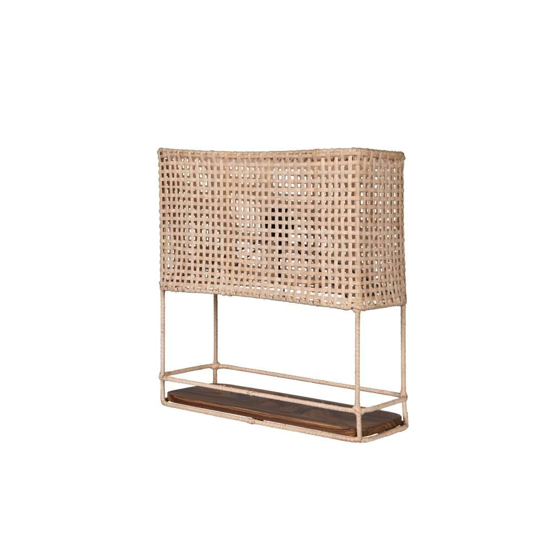 Rattan Table Lamp - Natural / Teakwood, iron and cane / L: 15’’ W: 6’’ H: 16.5’’ - Lighting