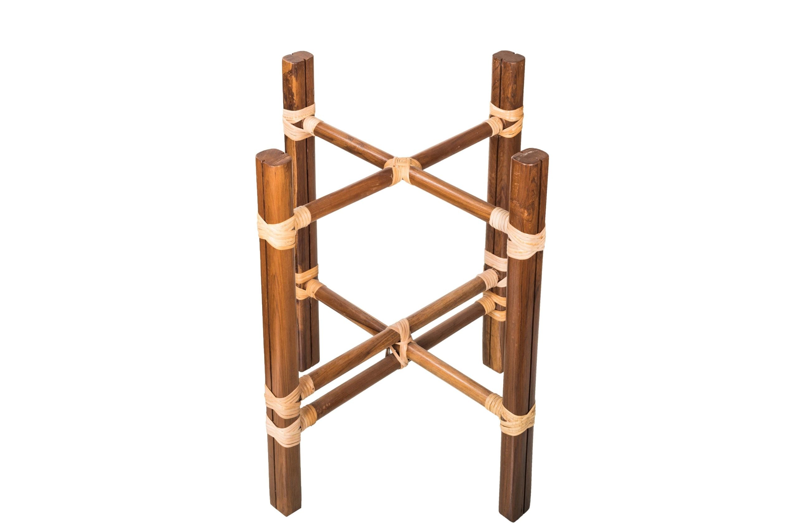 Rattan Tray Utility Table - Brown / Teakwood, cane / L: 18’’ W: 18’’ H: 24’’ - Furniture