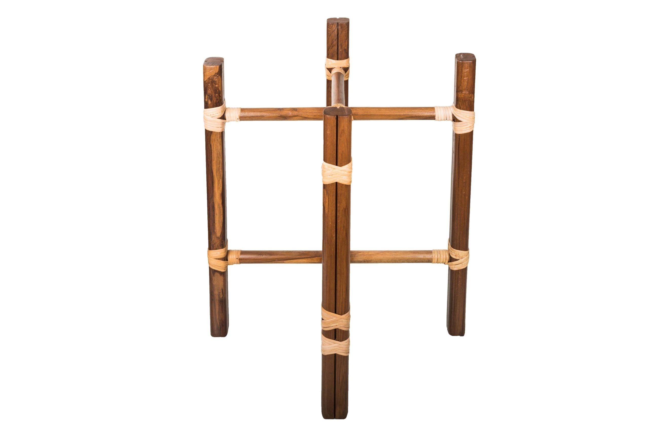 Rattan Tray Utility Table - Brown / Teakwood, cane / L: 18’’ W: 18’’ H: 24’’ - Furniture