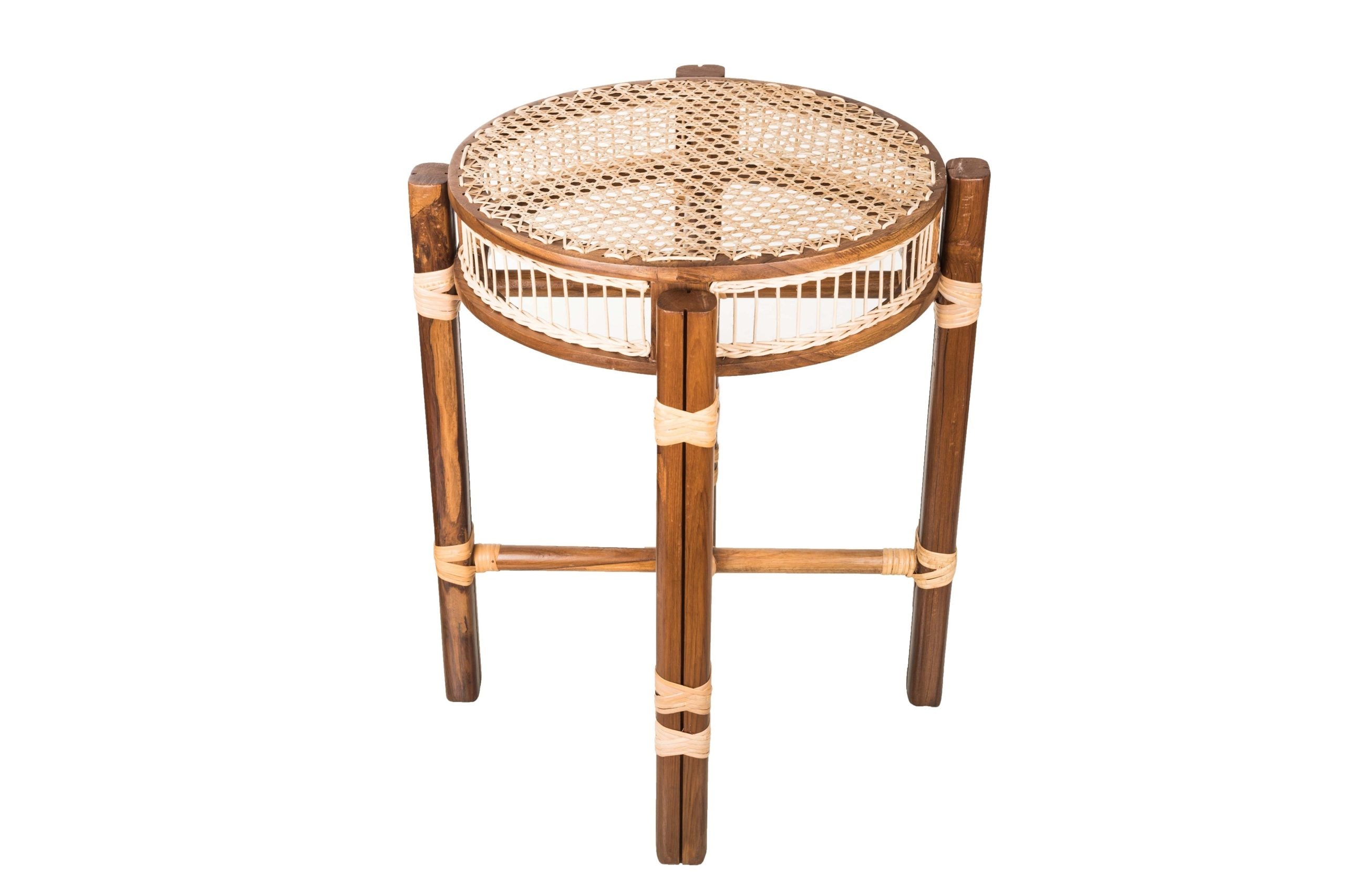 Rattan Tray Utility Table - Brown / Teakwood, cane / L: 18’’ W: 18’’ H: 24’’ - Furniture