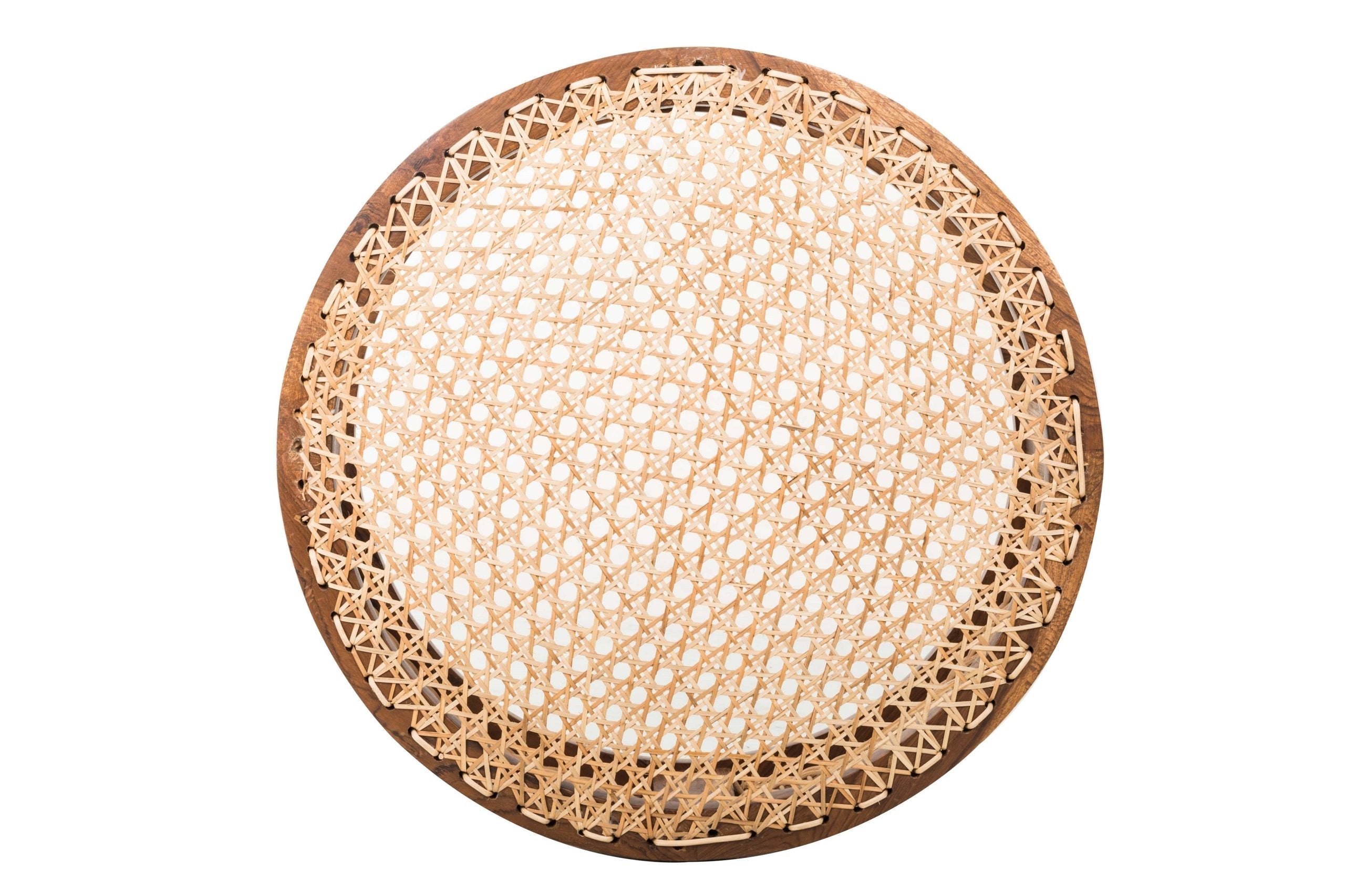 Rattan Tray Utility Table - Brown / Teakwood, cane / L: 18’’ W: 18’’ H: 24’’ - Furniture