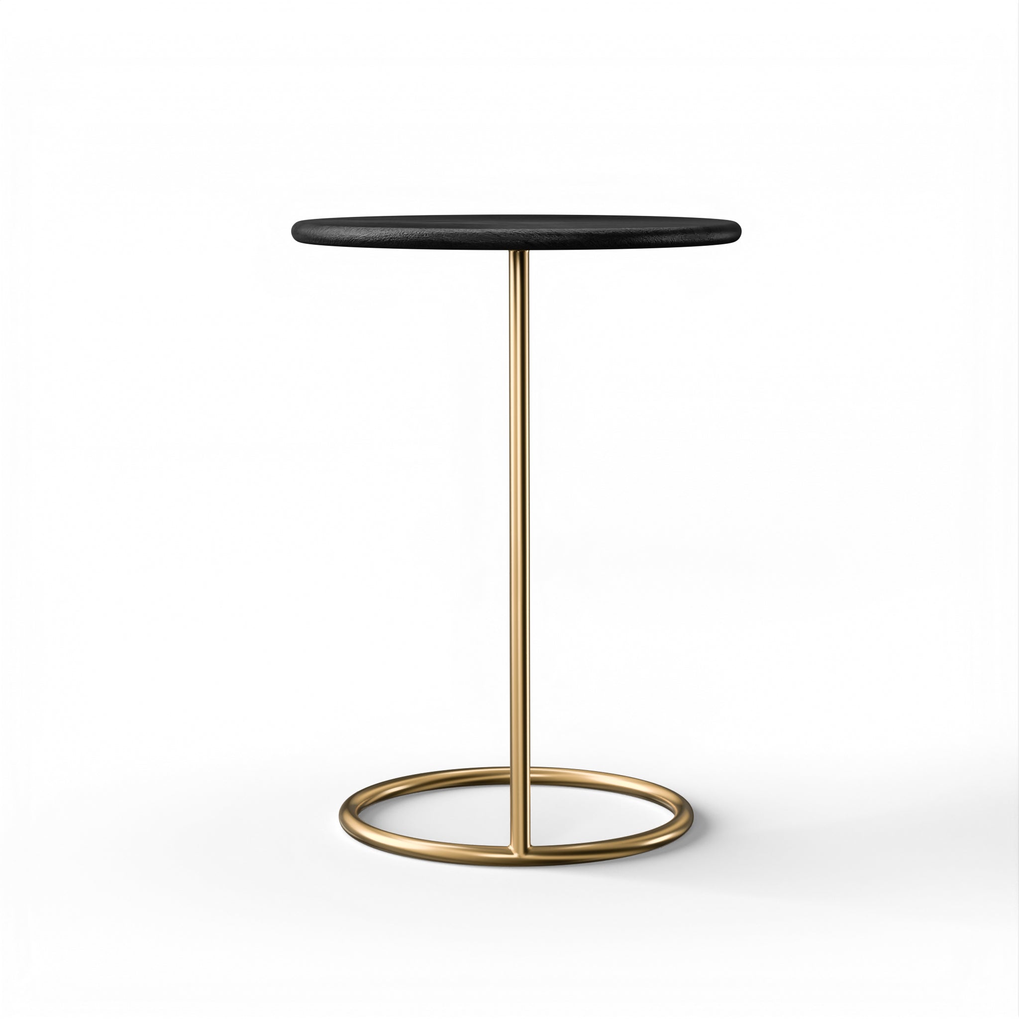 Ring Side Table - L:18’’ x B:18’’ x H:23’’ In Inches / Black Distressed/Charcoal Sheesham Top; Gold PVD Stainless Steel