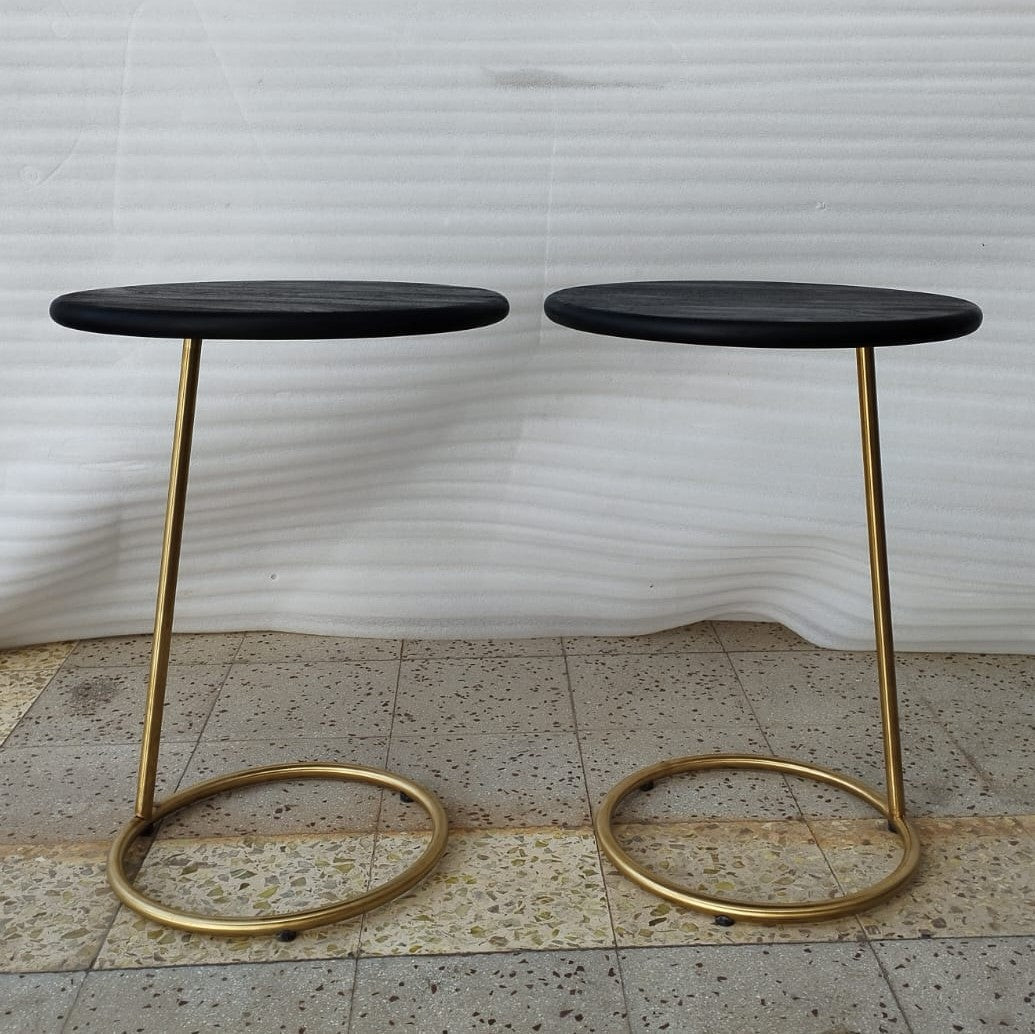 Ring Side Table - L:18’’ x B:18’’ x H:23’’ In Inches / Black Distressed/Charcoal Sheesham Top; Gold PVD Stainless Steel
