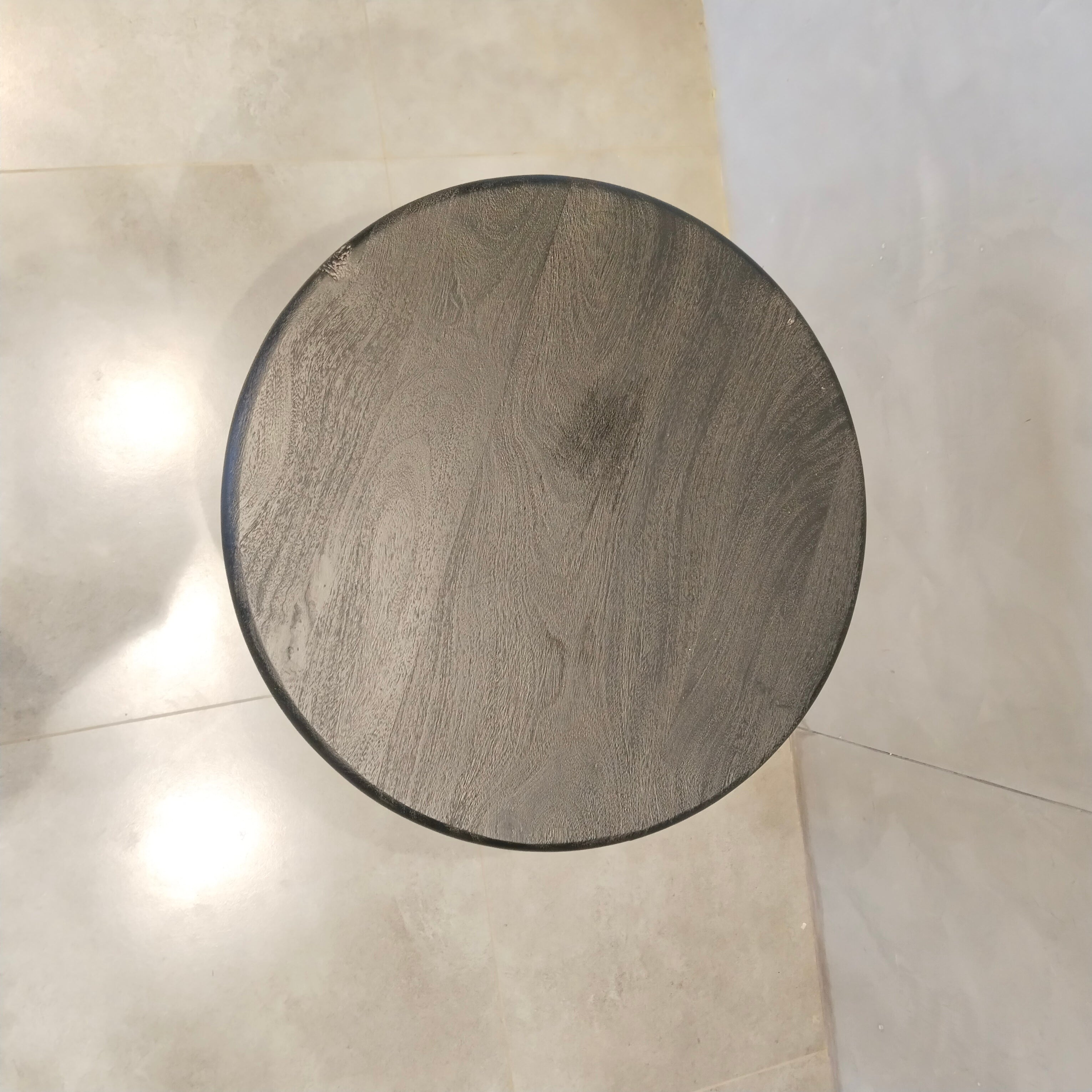 Ring Side Table - L:18’’ x B:18’’ x H:23’’ In Inches / Black Distressed/Charcoal Sheesham Top; Gold PVD Stainless Steel
