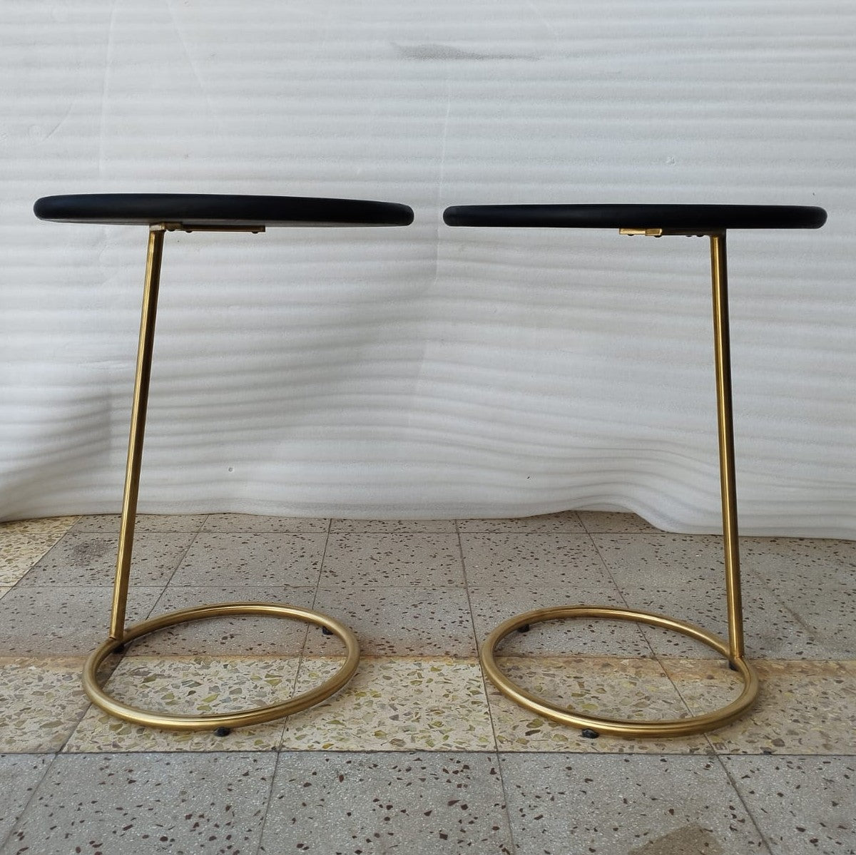 Ring Side Table - L:18’’ x B:18’’ x H:23’’ In Inches / Black Distressed/Charcoal Sheesham Top; Gold PVD Stainless Steel