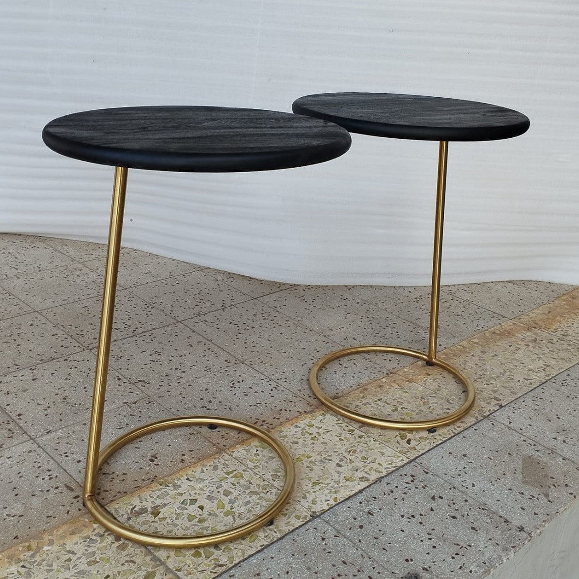 Ring Side Table - L:18’’ x B:18’’ x H:23’’ In Inches / Black Distressed/Charcoal Sheesham Top; Gold PVD Stainless Steel